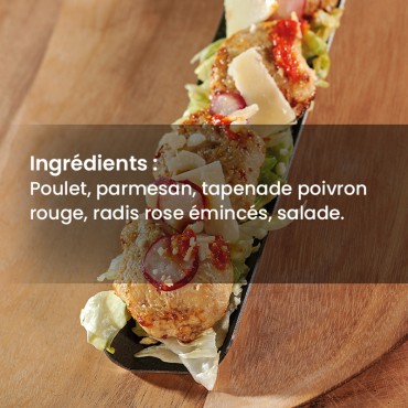 Sandwich Le Fitness Poulet Ingrédients : Poulet, parmesan, tapenade poivron rouge, radis rose émincés, salade. 3 sortes de pa...